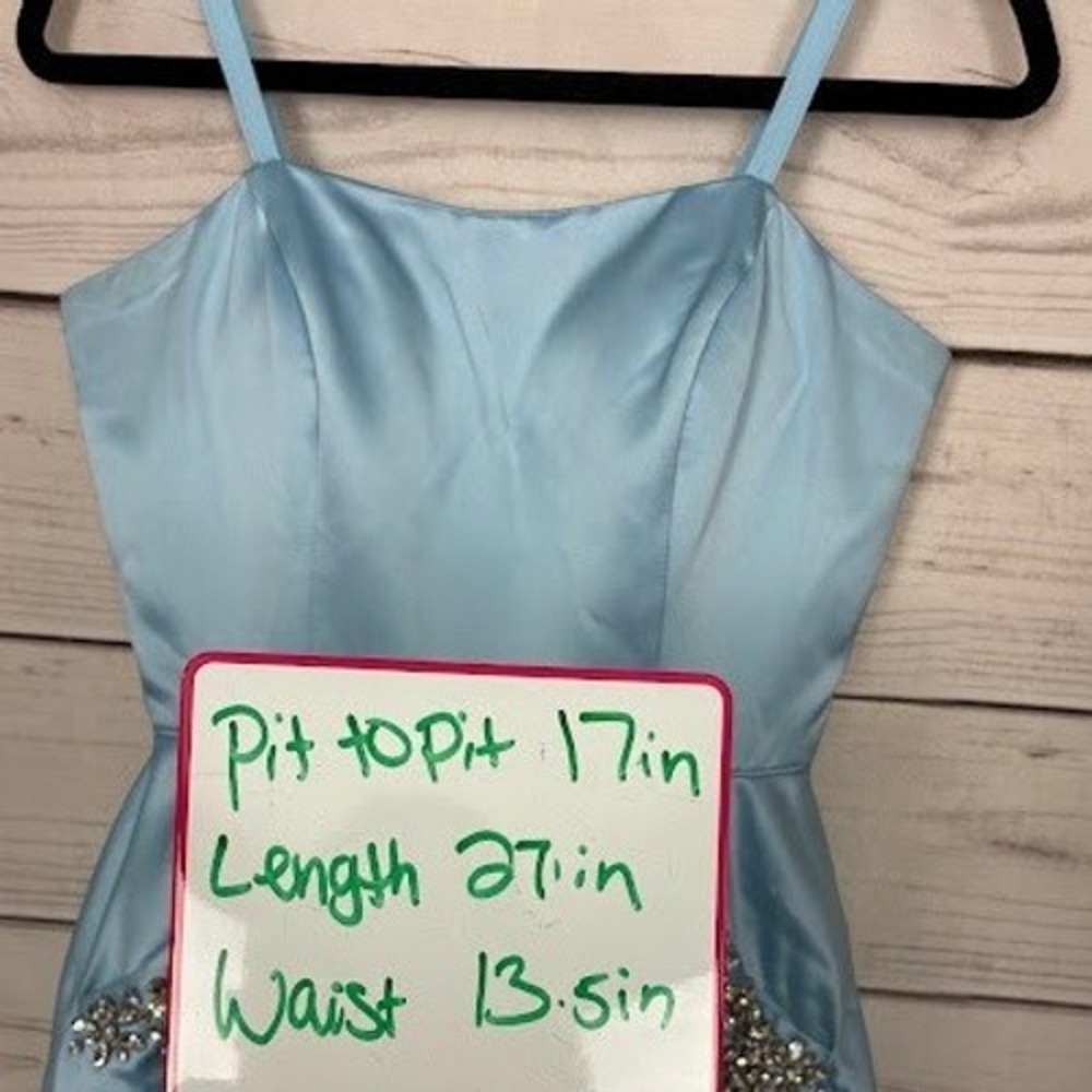 Sherri Hill Light Blue Satin Embellished Pocket Cocktail Dress Size 6 - Picture 8 of 8